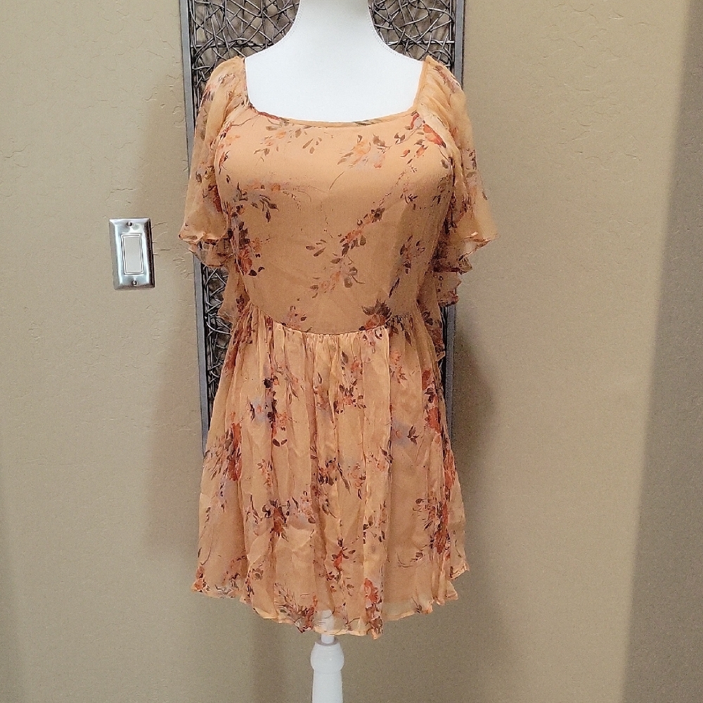 Topshop Floral Apricot Open Back Mini Dress